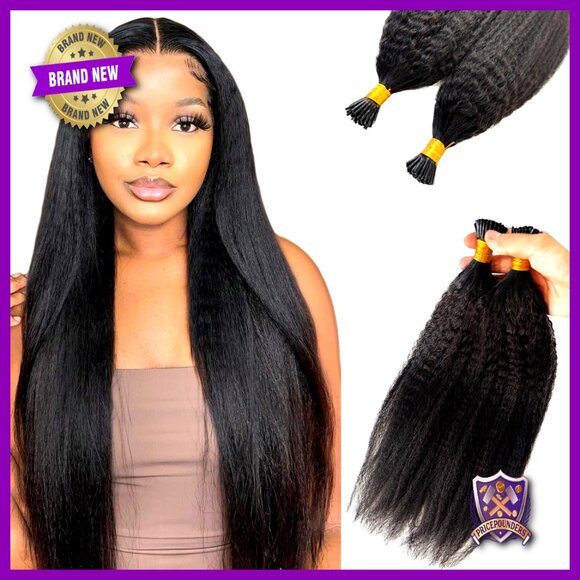 16 Inch Kinky Straight I-Tip Human Hair Extensions 100 Strands 50g